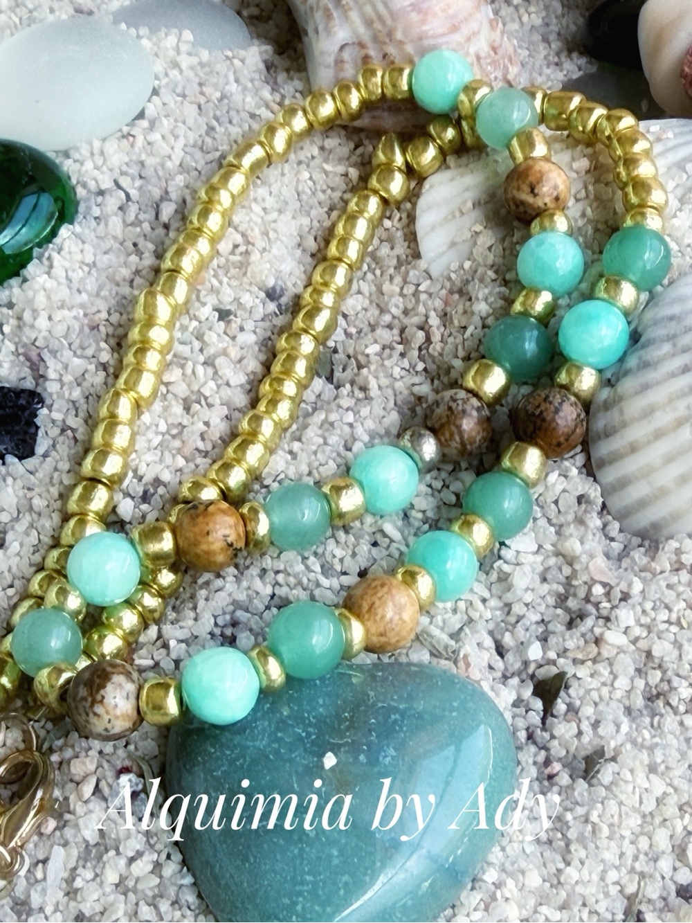 Mint Green Amazonite & Gold aventurine and jasper Pendant Necklace